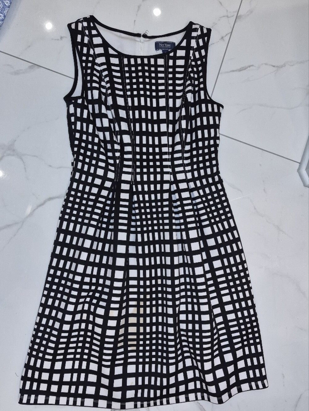 New York & Company Black and White Grid A-Line Dress